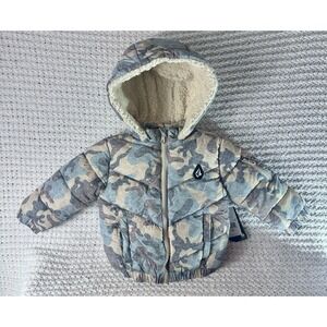 Volcom baby boys' sherpa-lined camouflage print hooded puffer jacket 18 Months